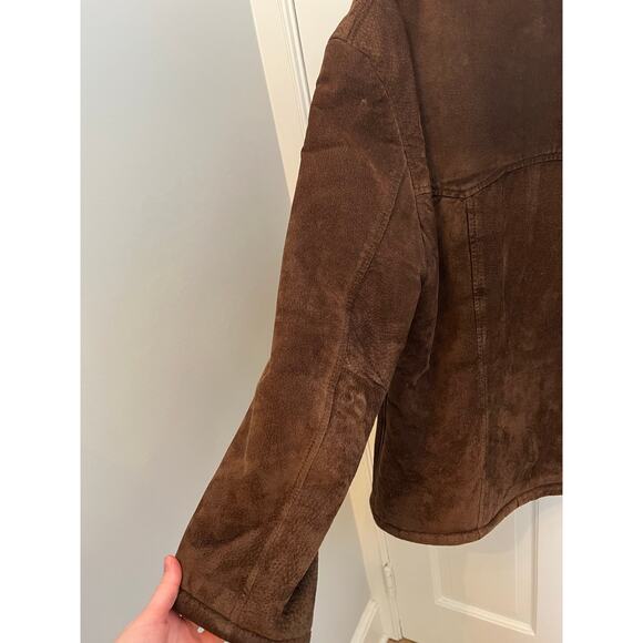 Vintage Guess Women's L Brown Suede Leather Faux Fur Lined Jacket Coat Y2K - Picture 10 of 16